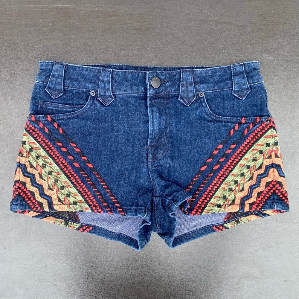 Denim Shorts with Geometric Embroidery